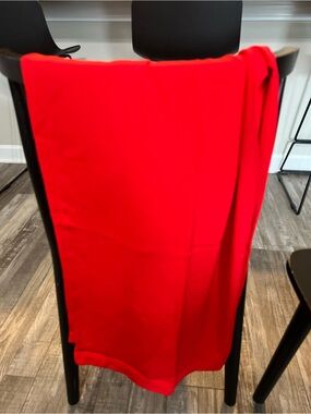 Red High-Waist Tailored Skirt with Belt Loops
